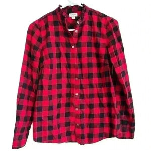 J. Crew Factory Buffalo Plaid Flannel Buttondown Shirt Ruffle Collar Sz XS Farm